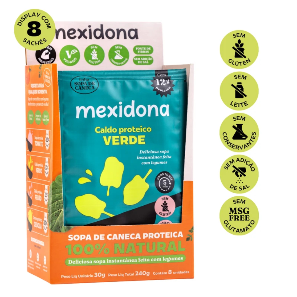 Display 8 Caldo Verde Proteico Mexidona - Sopa de espinafre, couve, proteína de ervilha