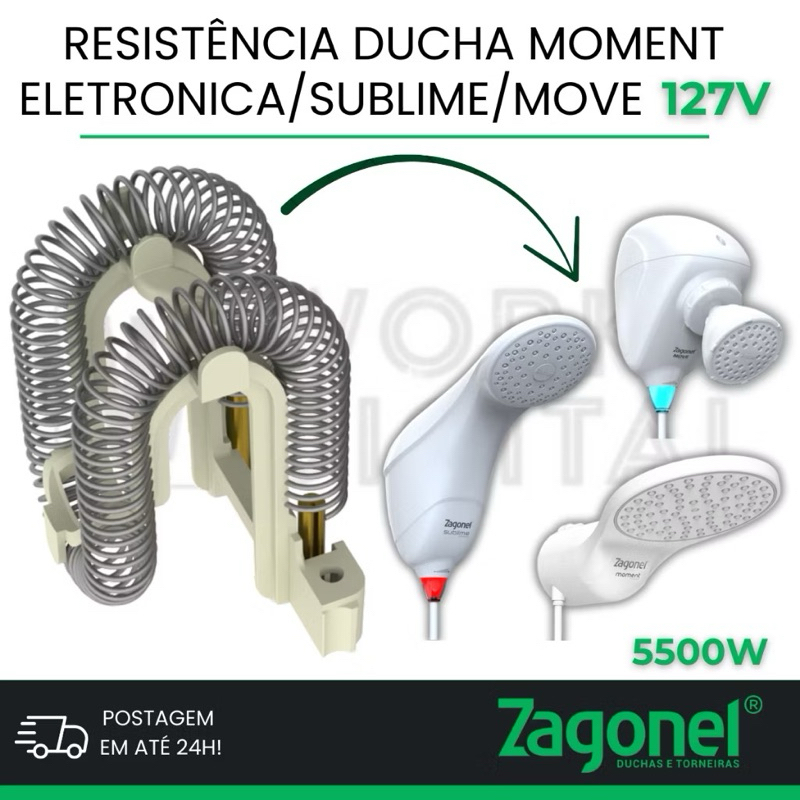 Resistência Chuveiro Ducha Eletrônica Moment Sublime Black Move Zagonel Vários Modelos Compatíveis 127v ou 220v em Oferta na Shopee