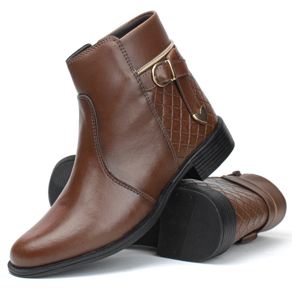 Bota Coturno Feminino Saltinho Baixo Cano Curto Inverno com Ziper Botinha Frio