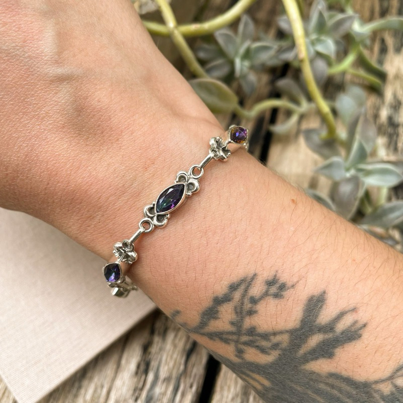 Pulseira Navete de Topázio Místico Natural e Prata 925