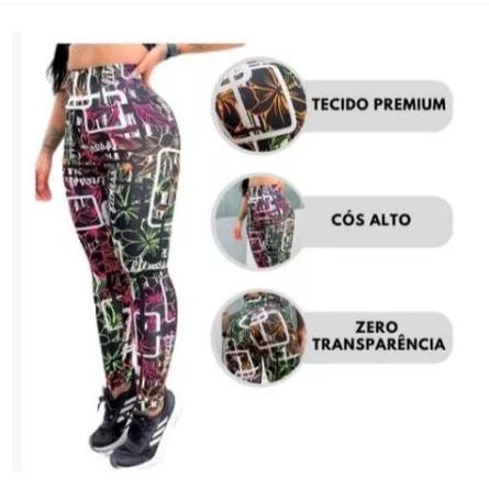 Kit 3 Calça Legging Feminina Estampada Cintura Alta Suplex Leg Academia Fitness Cós Alto SUCESSO DE VENDAS