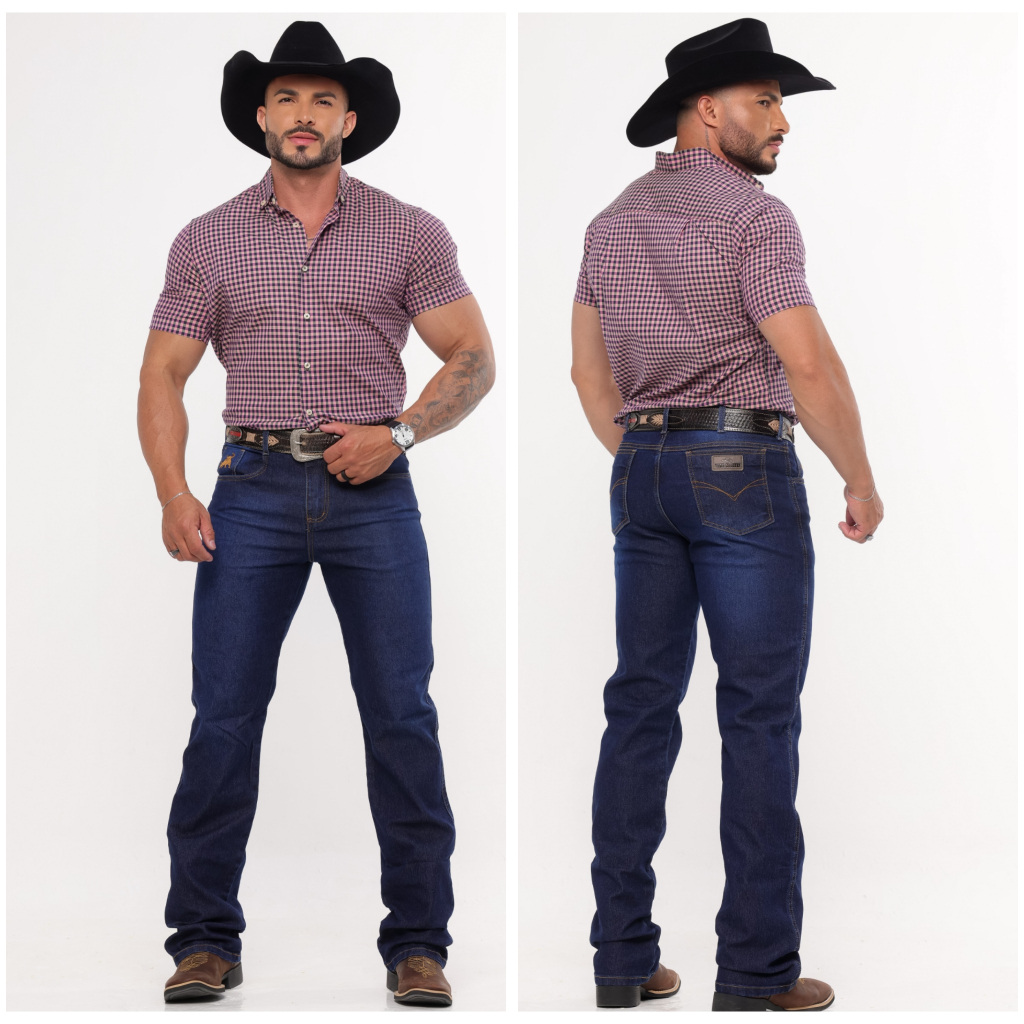 Calça MASCULINA COUNTRY Boiadeiro TRADICIONAL Rodeio Montaria com Lycra Elastano Jeans Grosso em Oferta na Shopee