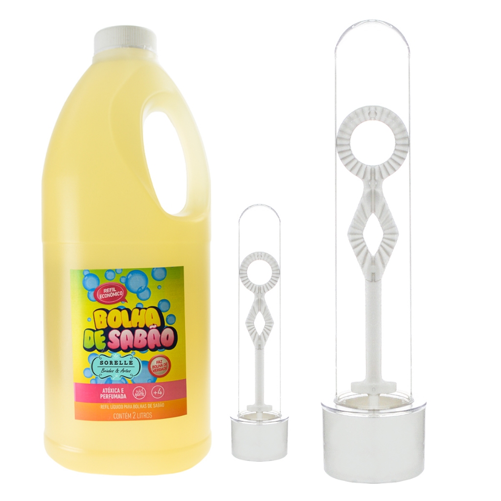 Kit 30 Tubetes Bolha Sabão 13cm + 2L Refil Líquido – Bolinha de Sabão Atóxica Perfumada em Oferta na Shopee