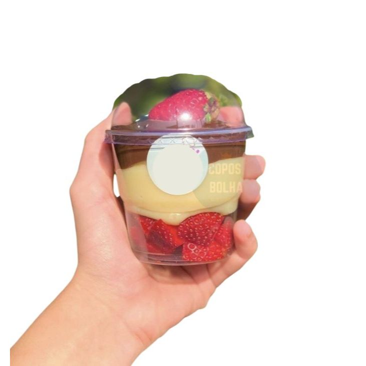 50 Copo Bolha 200 ml transparente - Tamanho ideal para bolo no pote - copo com tampa bolha de 200 ml