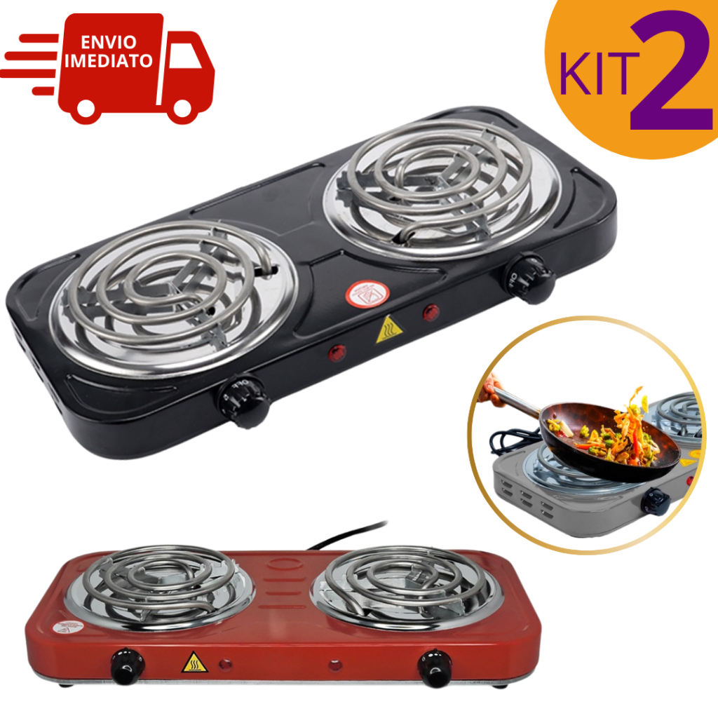 Fogareiro Elétrico 110V 2 Bocas Portátil Fogão Elétrico Camping Portátil Mesa Fogão Portátil Fritura