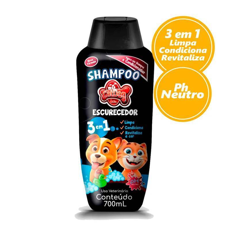 Shampoo Catdog Escurecedor 3 em 1 P/ Cães e Gatos 700ml Ph Neutro Petshop
