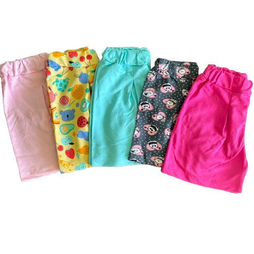 Kit sortido 3 Bermuda Shorts Infantil Menina 1 ao 14 liso e estampado