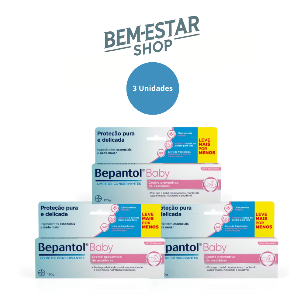 Kit 3 Cremes Preventivos de Assaduras Para Bebês Bepantol Baby 120g