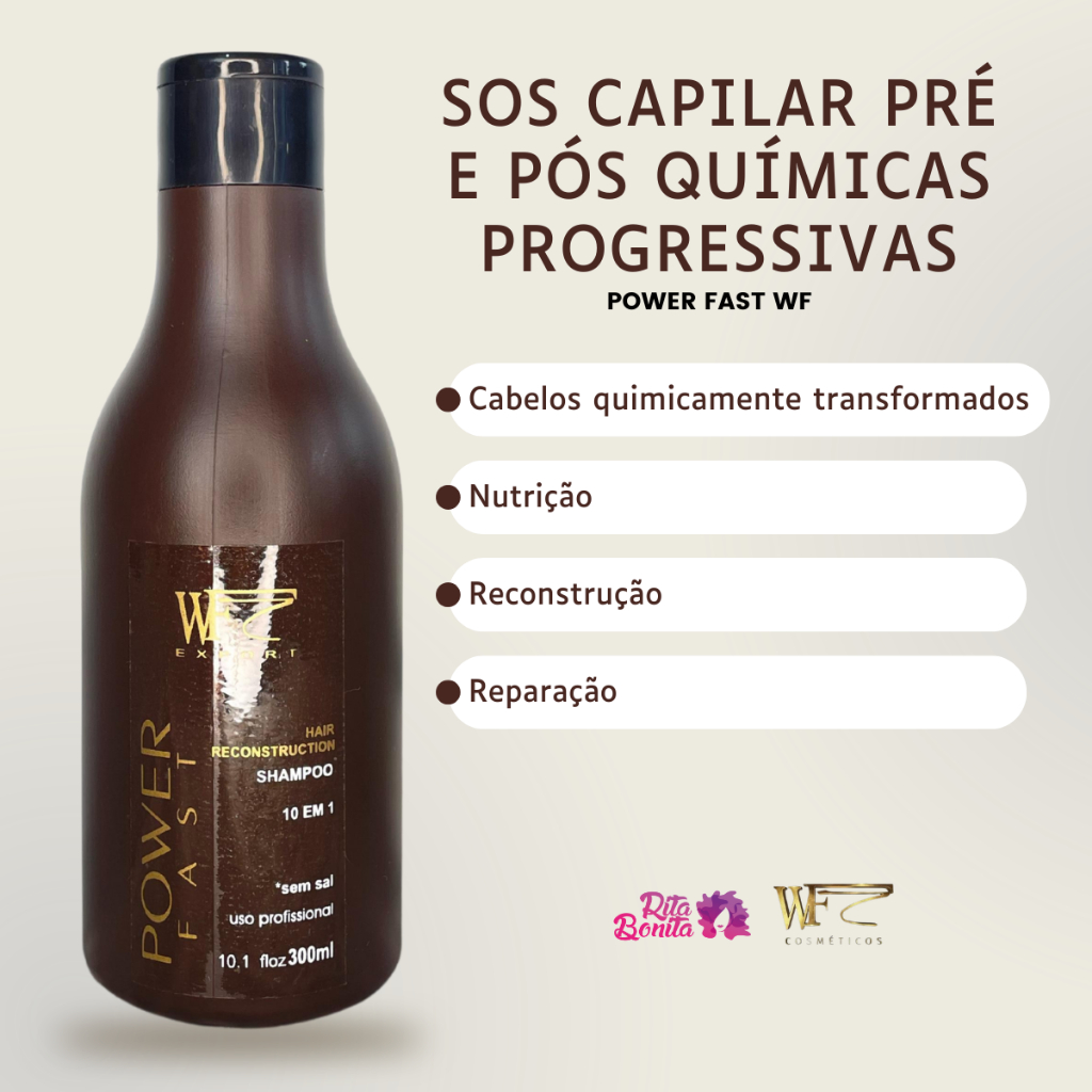 Shampoo SOS Capilar para cabelos com Química e Progressiva Reconstrução Nutrição Power Fast WF 300ml