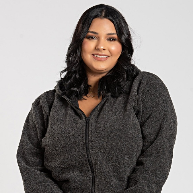 Jaqueta Peluciada Feminina Plus Size G6 ao G10 Bouclê Poliéster Zíper Frontal Bolso Canguru Conforto