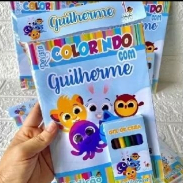 livro de colorir giz de cera pra lembracinha de aniversário festa personalizada bolofofo, fazendinha, Mickey, astronauta