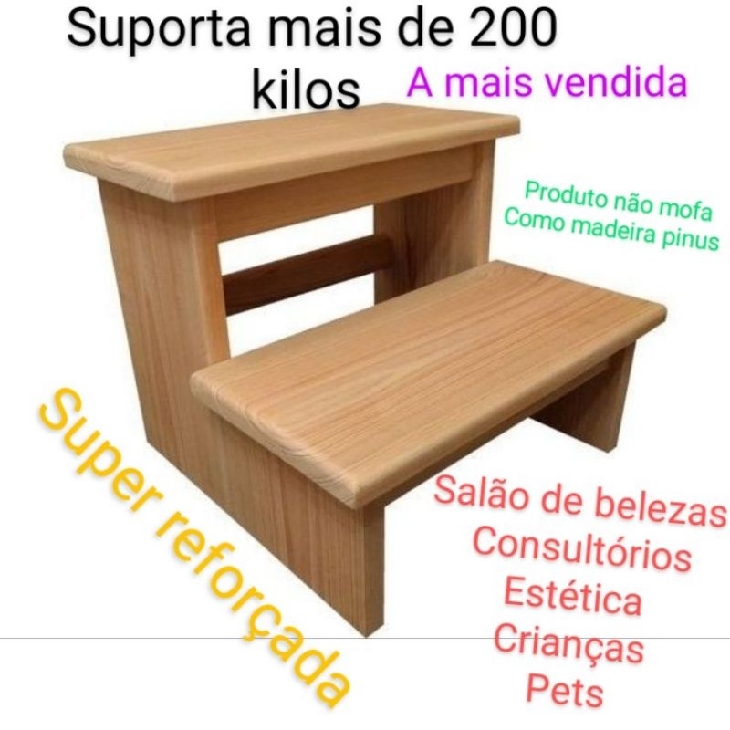degrau escadinha auxiliar de consultório assistente de maca de madeira crianças e pets manicure e estética em Oferta na Shopee