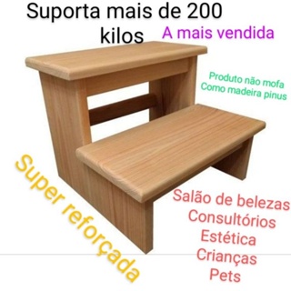 degrau escadinha auxiliar de consultório assistente de maca de madeira crianças e pets manicure e estética em Oferta na Shopee