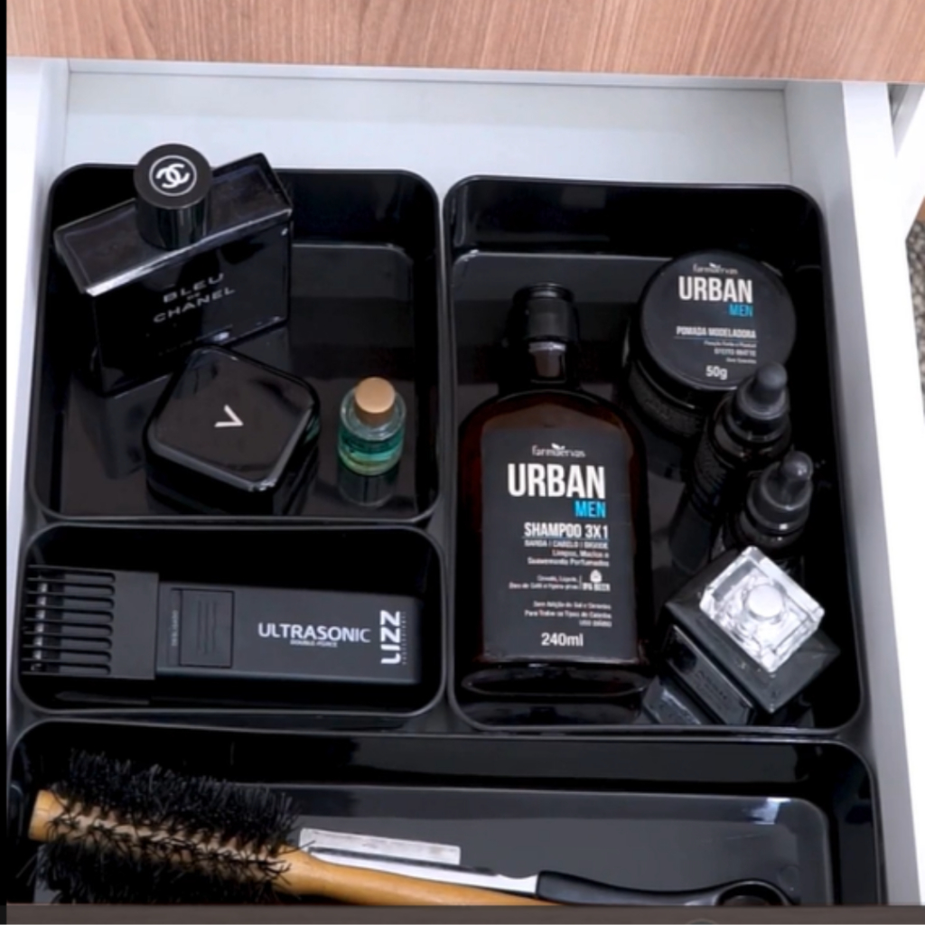 Organizador de Gavetas Modular Longo Multiuso Preto