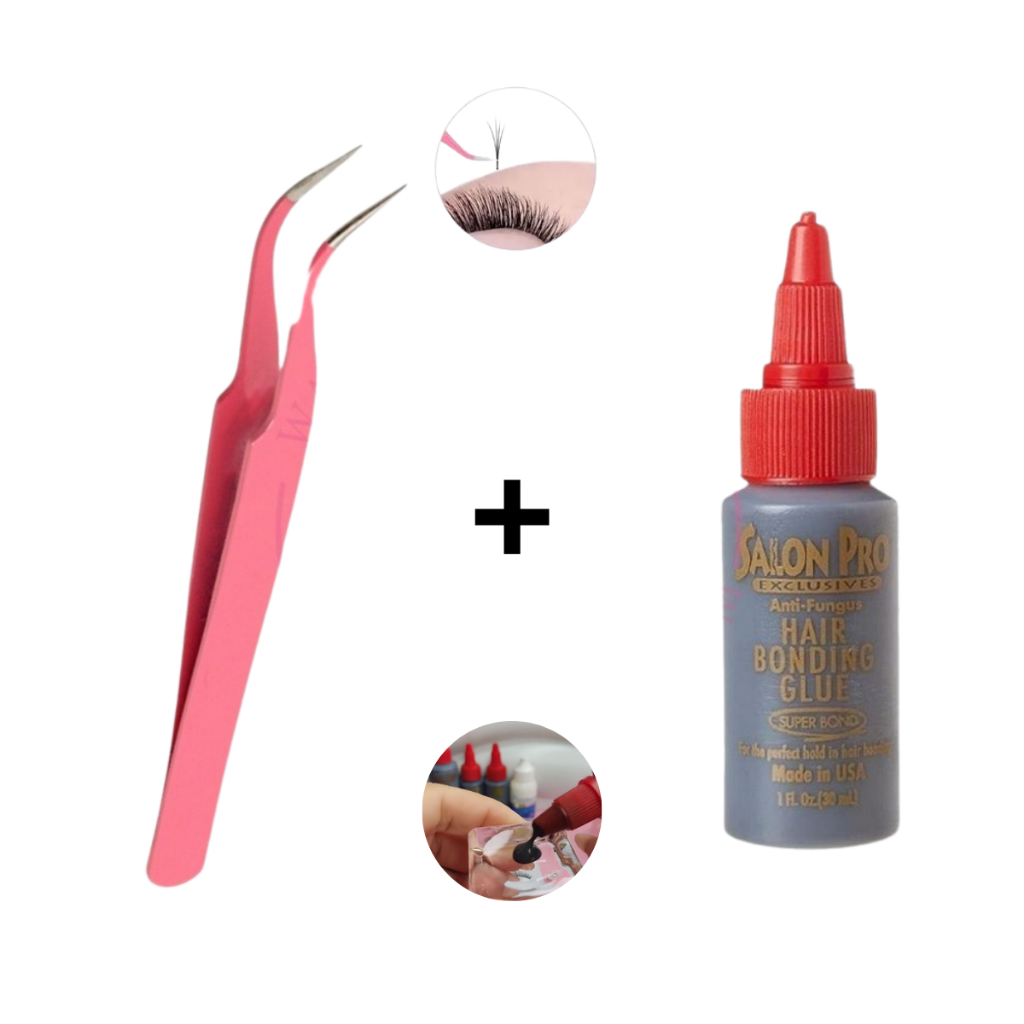 Conjunto Pinça Extensão De Cílios + Cola Salon Pro 30ml Profissional Para Extensão de Cílios