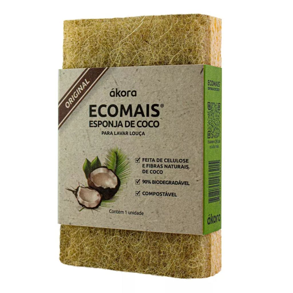 Esponja de fibra de coco e celulose biodegradável bucha ecológica vegana - Ecomais Ákora