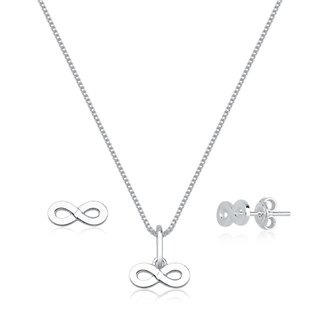 Conjunto Brinco e Colar de Prata 925 Infinito Liso com 45cm