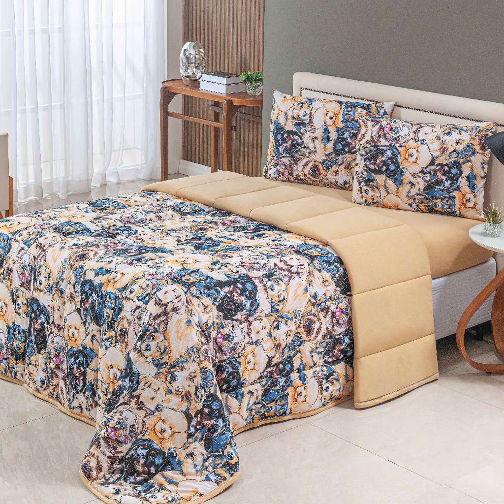 Edredom de Malha Solteiro ou Casal100% Algodão Dupla Face Matelado Estampado