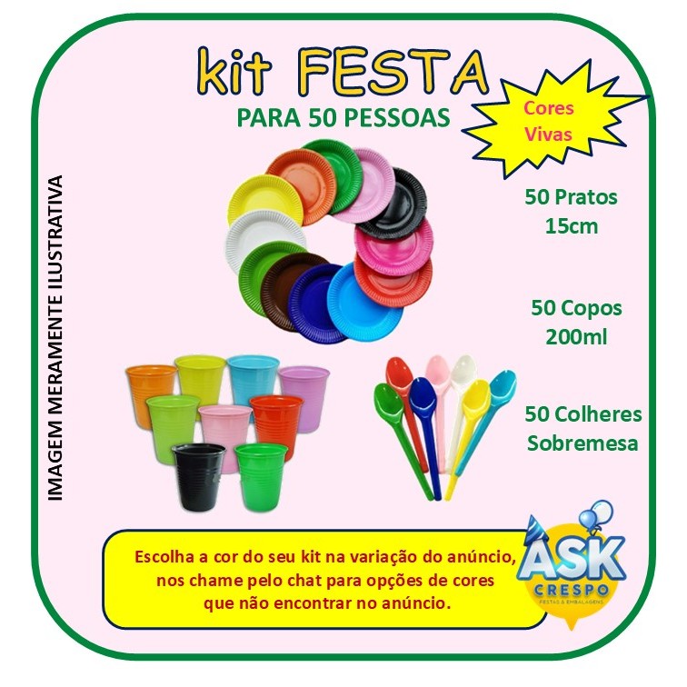 Kit Festa Completo 150 Peças - Serve 50 Pessoas - Pratos, Copos e Colheres em Oferta na Shopee