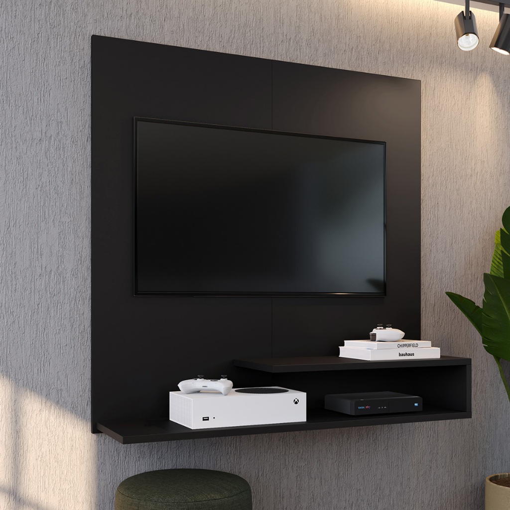 Painel para TV 32 Polegadas com Prateleira e Nicho Painel TV Sala e Quarto com Passa Fio Smart