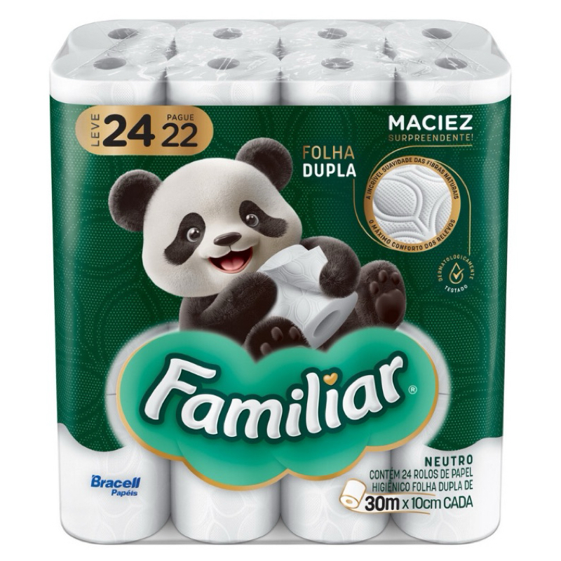 Papel Higiênico Familiar Folha Dupla 24 Rolos 30mt