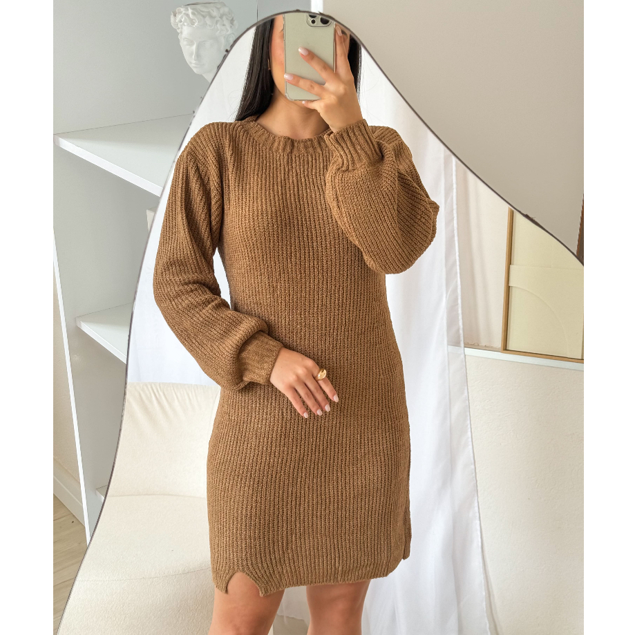 Vestido De Mousse Tricot Trico Fendas Laterais Elegância Nas Suas Noites De Inverno