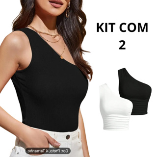 Kit 2 Cropped Feminino Mula Manca Uma Alça Forrado Suplex Casual em Oferta na Shopee