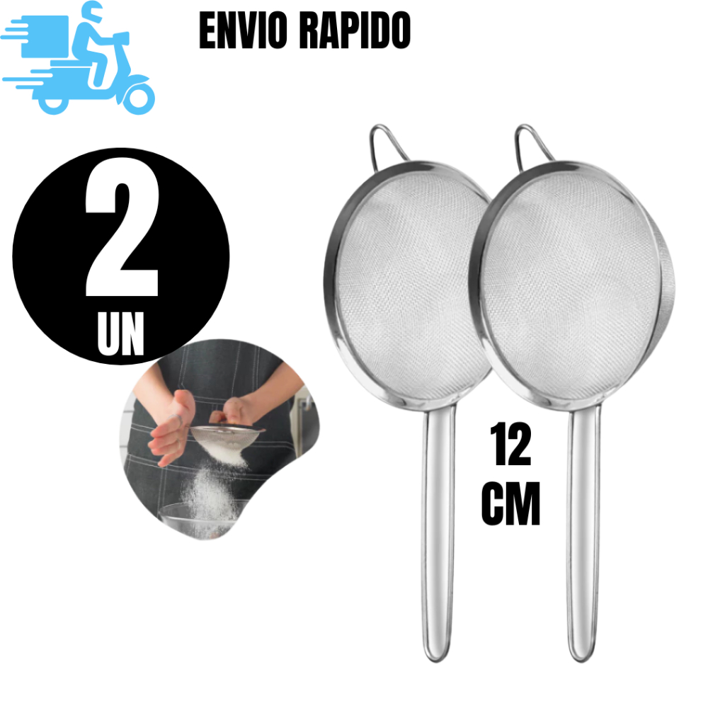 Conjunto 2 e 1 Peneira Coador Manual Em Aço Inox Para Cozinha 12cm De Alta Qualidade