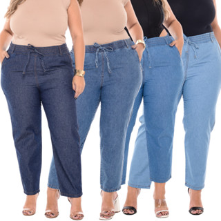 Calça Jeans Feminina Plus Size Cintura Alta Capri Tecido Leve