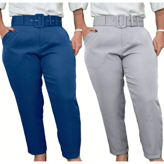 Kit 2 Calças Alfaiataria mais cinto plus Size elegante  casual Promoção