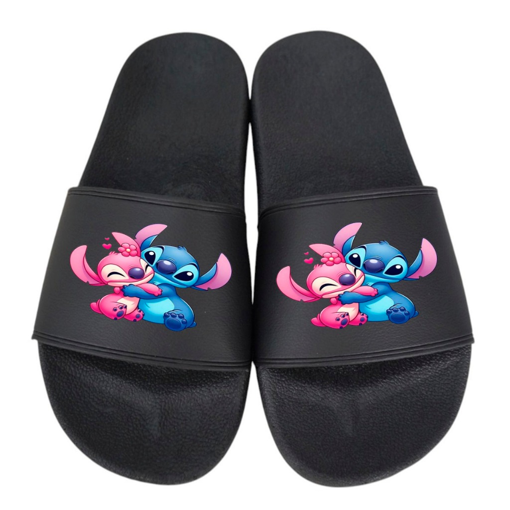 CHINELO PERSONAGENS LILO&STITCH FEMININA CONFORTÁVEL MACIA 33/34 A 43/44 PRETO BRANCO CALCE FACIL