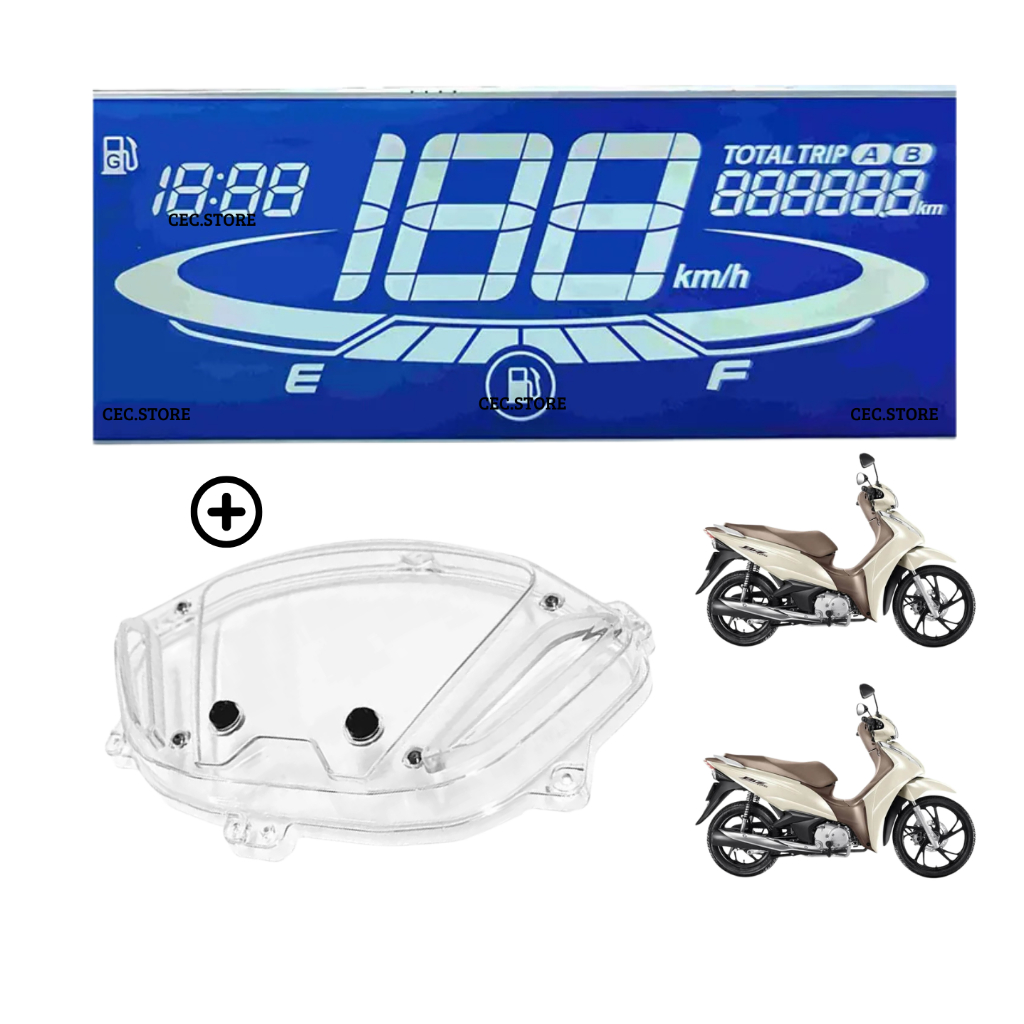 KIT com 01 Display Lcd Painel Digital Honda Biz 125 2018 À 2024 + 01 Lente Visor de Acrílico