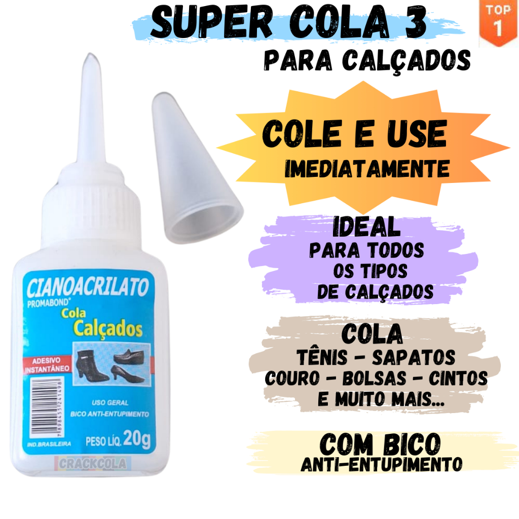 Super Cola para Calçados, Tênis, Couro Sintético cintos e bolsas Promabond Cianoacrilato - 20g em Oferta na Shopee