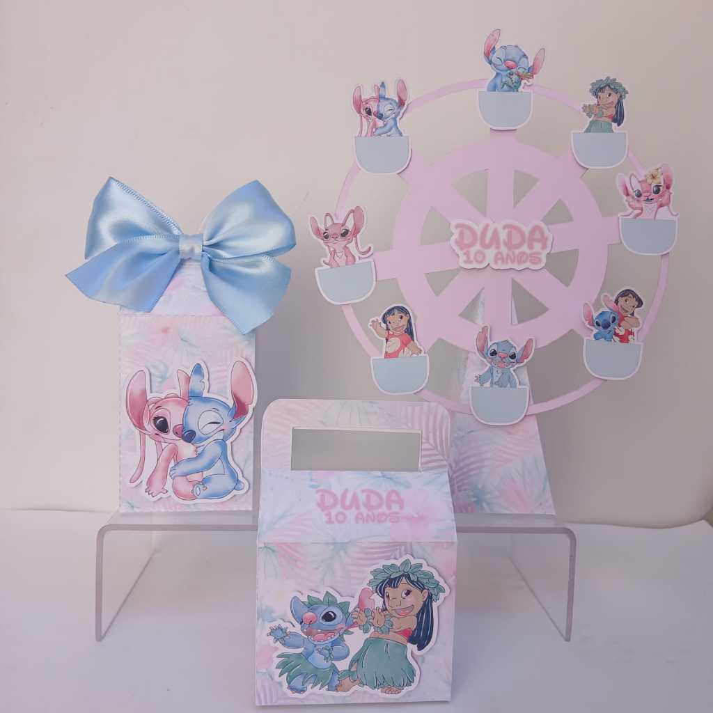 Kit Festa: 30 Lembrancinhas Personalizadas Stitch e Angel - Caixinhas Personalizadas - Papelaria Personalizada