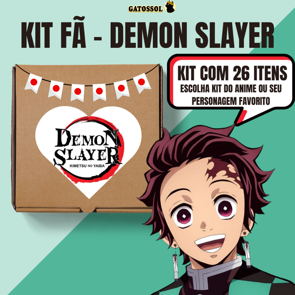 KIT FÃ - Anime Demon Slayer | Kimetsu no Yaiba - Bottons, Chaveiros, Mini fotos, Ímã