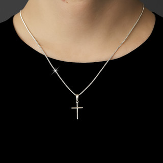 Colar corrente Veneziana banhada 1mm com pingente de cruz palito banho de PRATA 925 +++