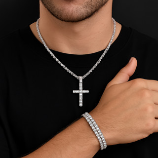 Kit Cordão Baiano Com Pingente Ice cravejado + Pulseira Ice Riviera Duas voltas em Oferta na Shopee