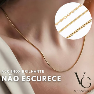Colar Veneziana Ouro e Prata Colar Aço inoxidável Rabo de Rato Hipoalergênico Corrente delicada feminino colar fino