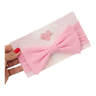 Turbante de bebê  na meia de seda  de menina laço infantil super delicado com detalhes em pérolas em Oferta na Shopee
