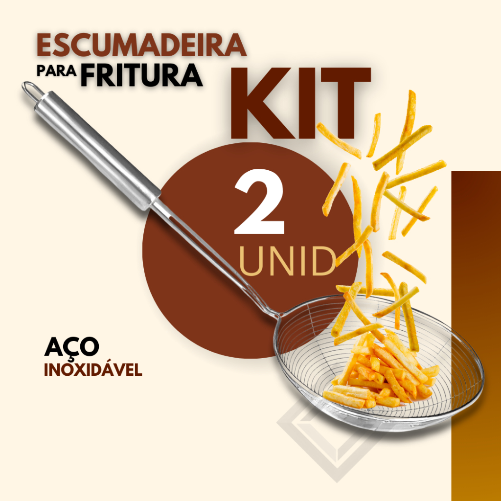 Kit 2 Peças - Escumadeira para Fritura Inox Batata Frita Torresmo para Bar Restaurante