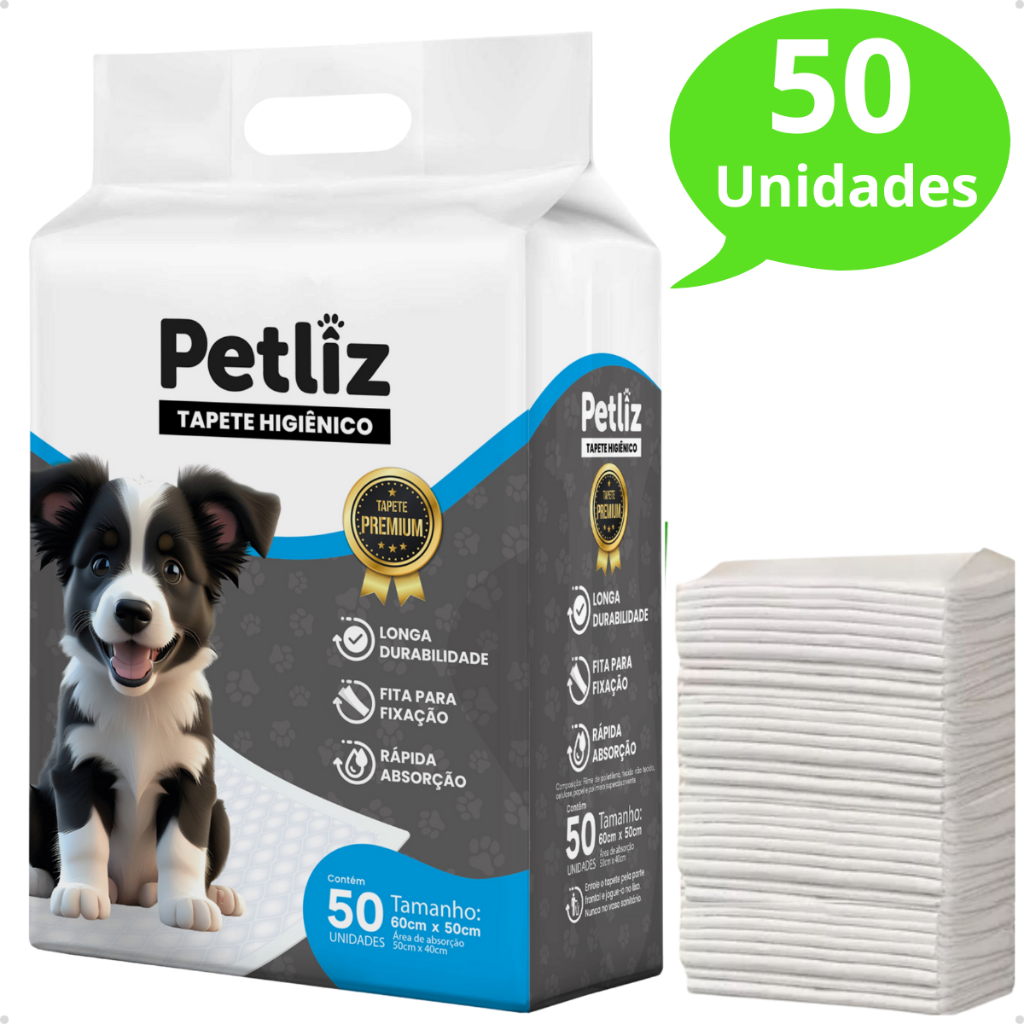 Tapete Higiênico Descartável para Cachorro 60x50 cm - 50 unidades - Petliz