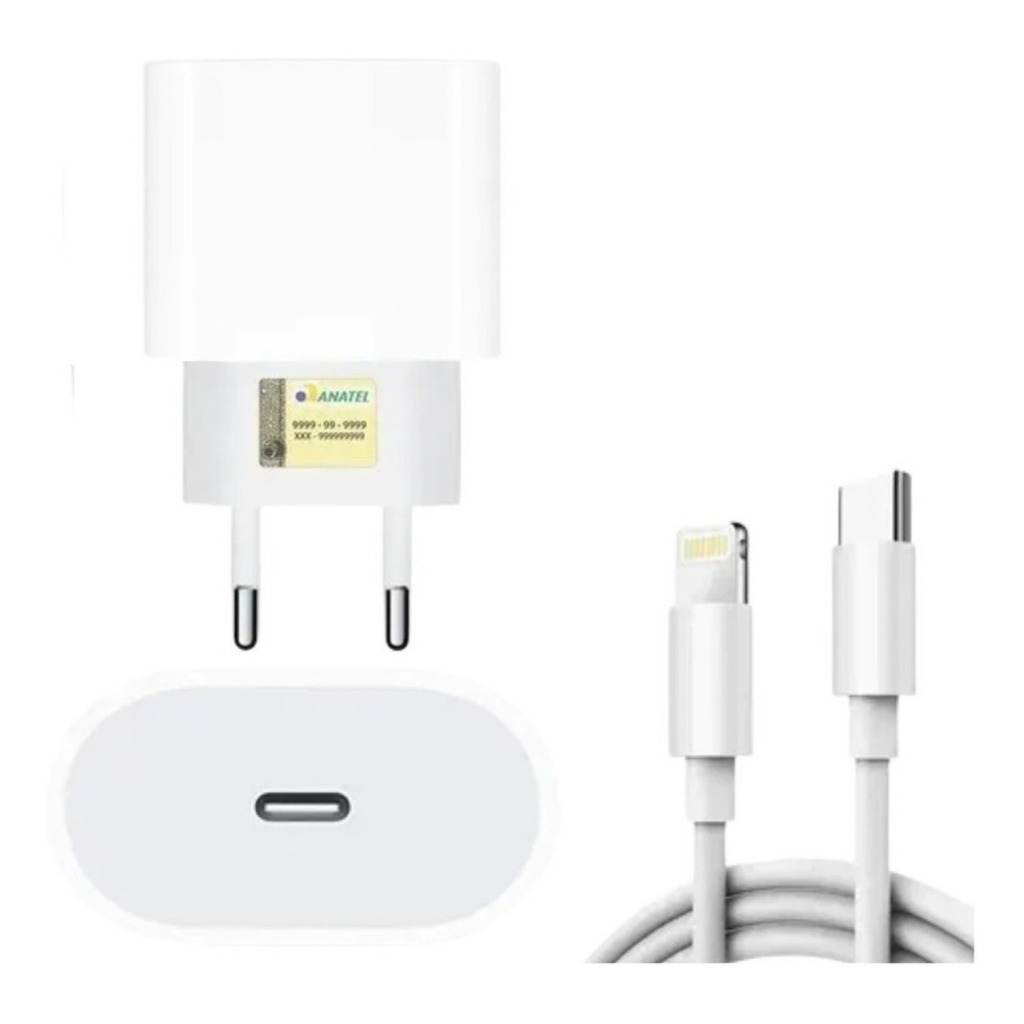 Fonte Carregador iPhone 20W + Cabo USB-C Lightning iPhone Carregamento Rápido e Seguro