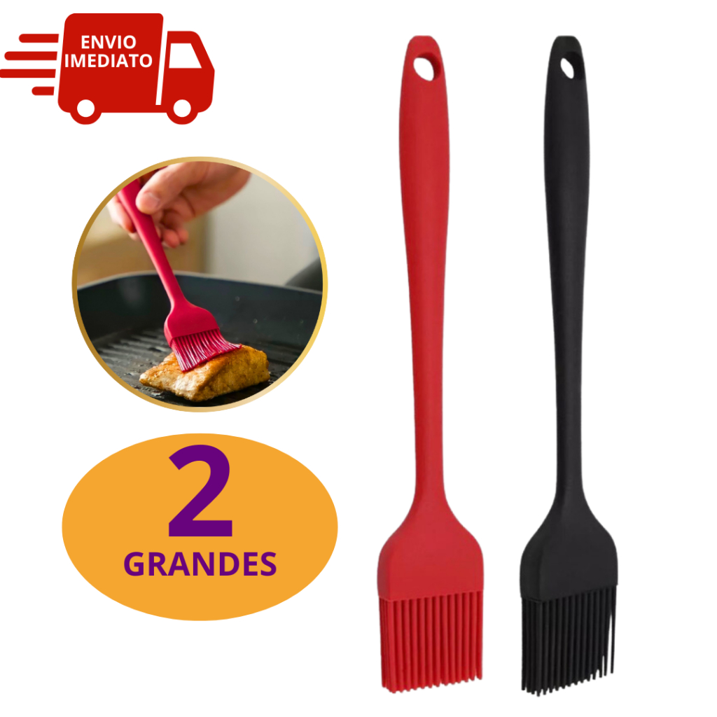 Kit 2 Pincel de Silicone Cozinha Grande 25cm Confeitaria Padaria Culinário Untar Forma Frigideiras