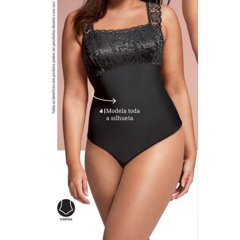 Body Slimtex Lingerie Com Detalhes de Renda e Modelagem Leve Preto - AVON
