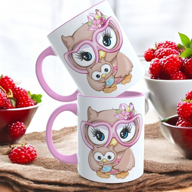 caneca em porcelana para café artigos para cozinha rosa de mamãe corujinha