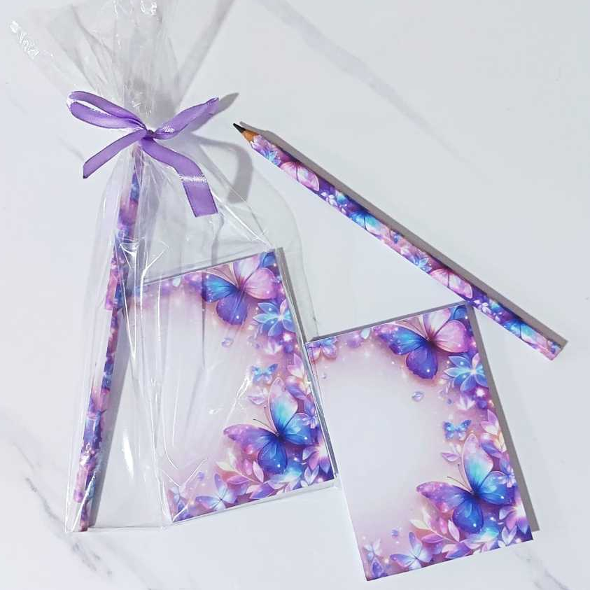Kit Lembrancinha Personalizada com Bloquinho e Lápis | Aniversário, Chá de Bebê, Maternidade, Igreja - Qualquer ocasião