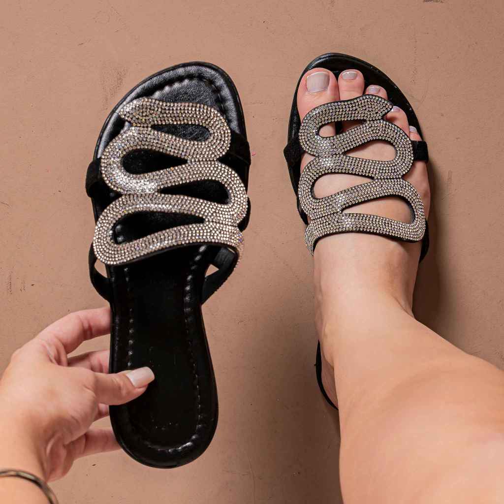 Sandália Feminina Rasteirinha Cobrinha Brilhosa em Oferta na Shopee