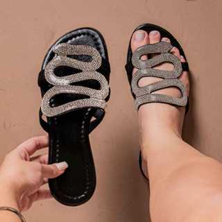Sandália Feminina Rasteirinha Cobrinha Brilhosa em Oferta na Shopee