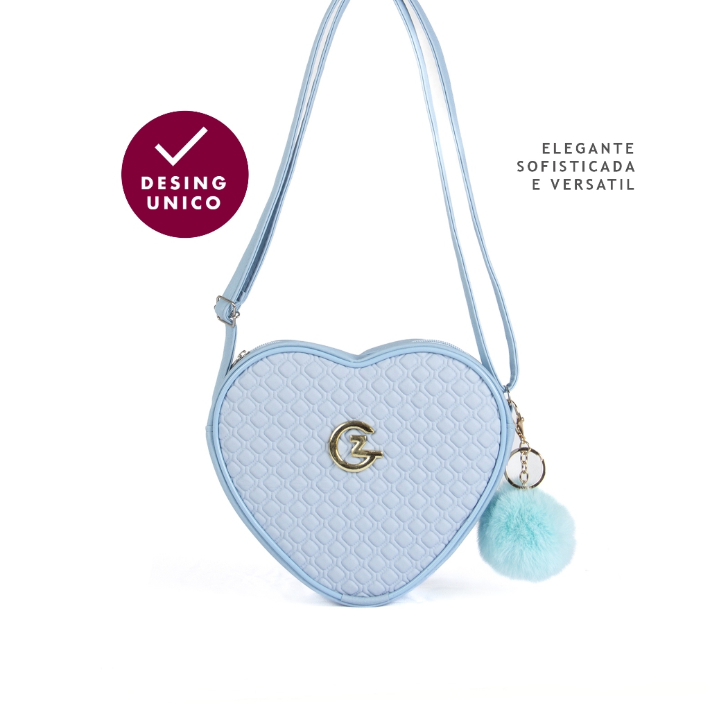 Bolsa Coração Feminina Transversal De Lado E Ombro Estampa Moderna Pequena Mini Bag C/ POM...