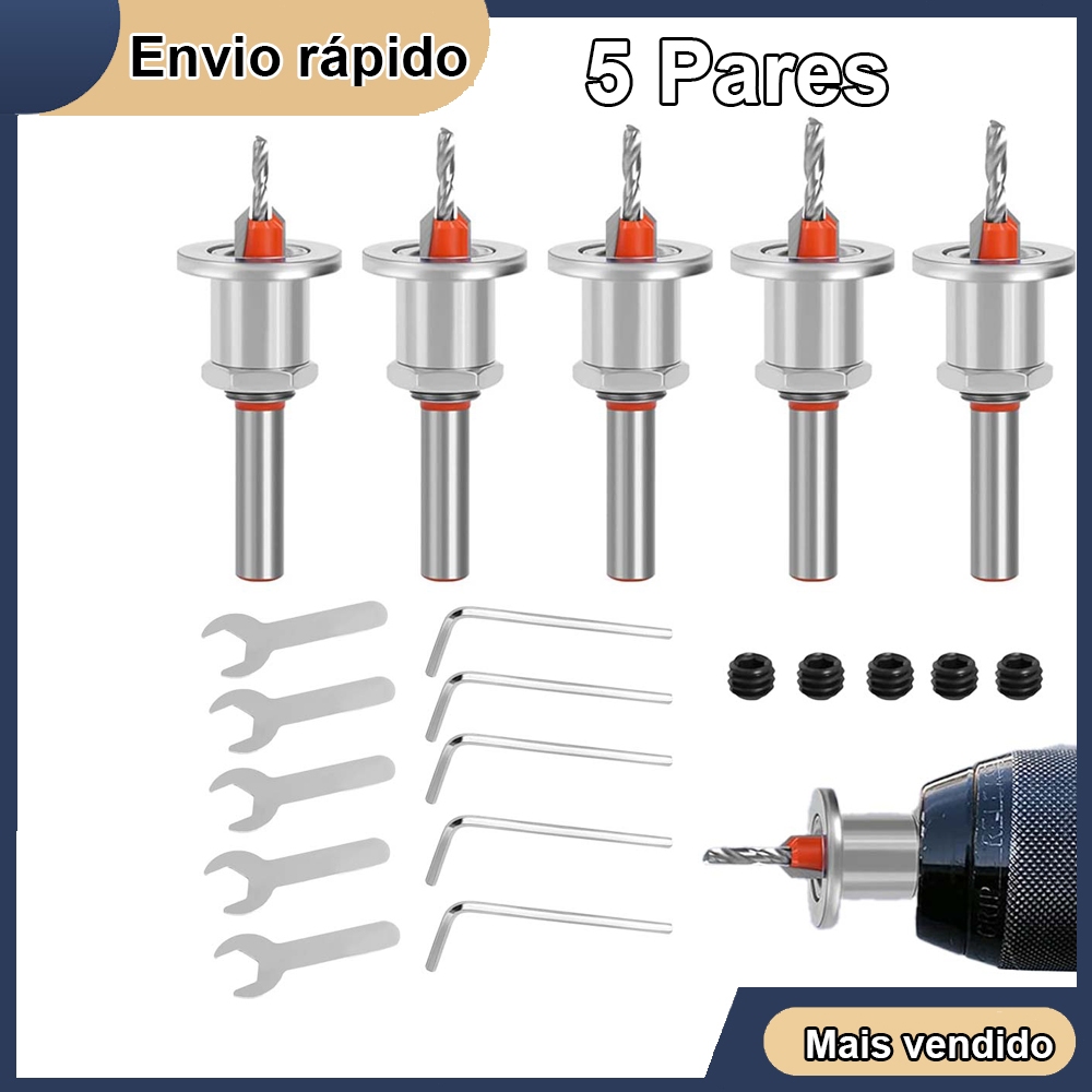 Kit 5 pares Escareador Com Limitador Ajustavel Para Madeira 8mm em Oferta na Shopee